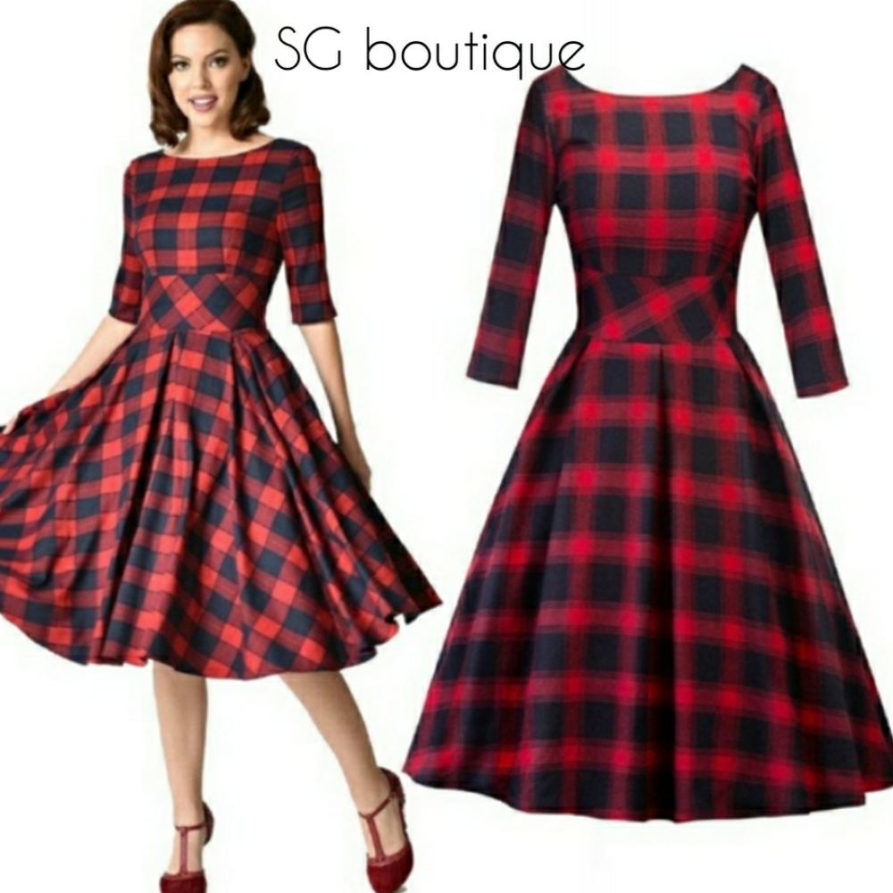🆕⭐ Buffalo plaid flannel red black swing dress⭐